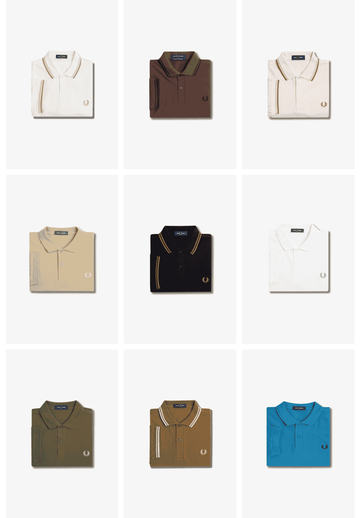 Picture collage of different fred perry shirt polos