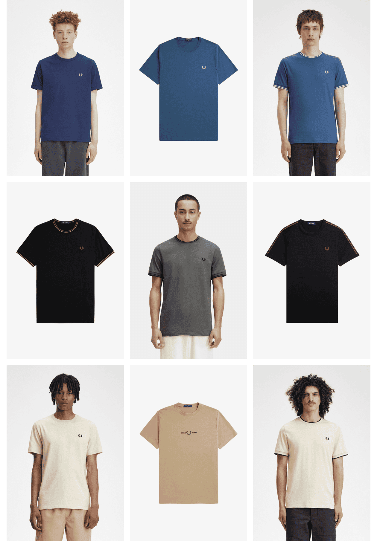 Picture collage of varied mens t-shirts