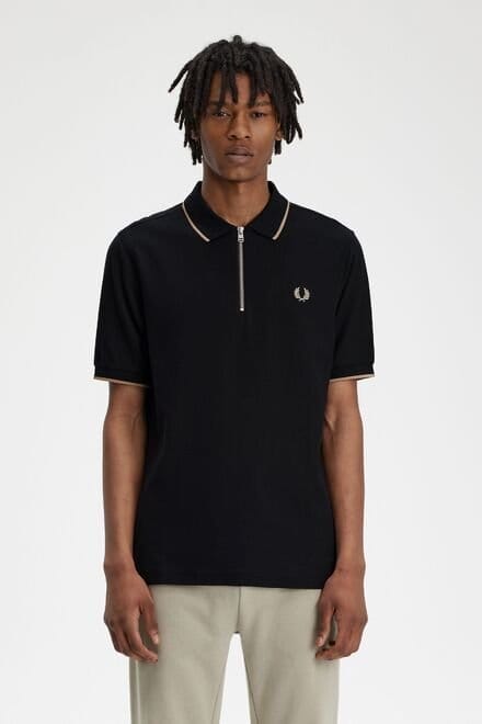 Crepe Piqué Zip Neck Polo Shirt