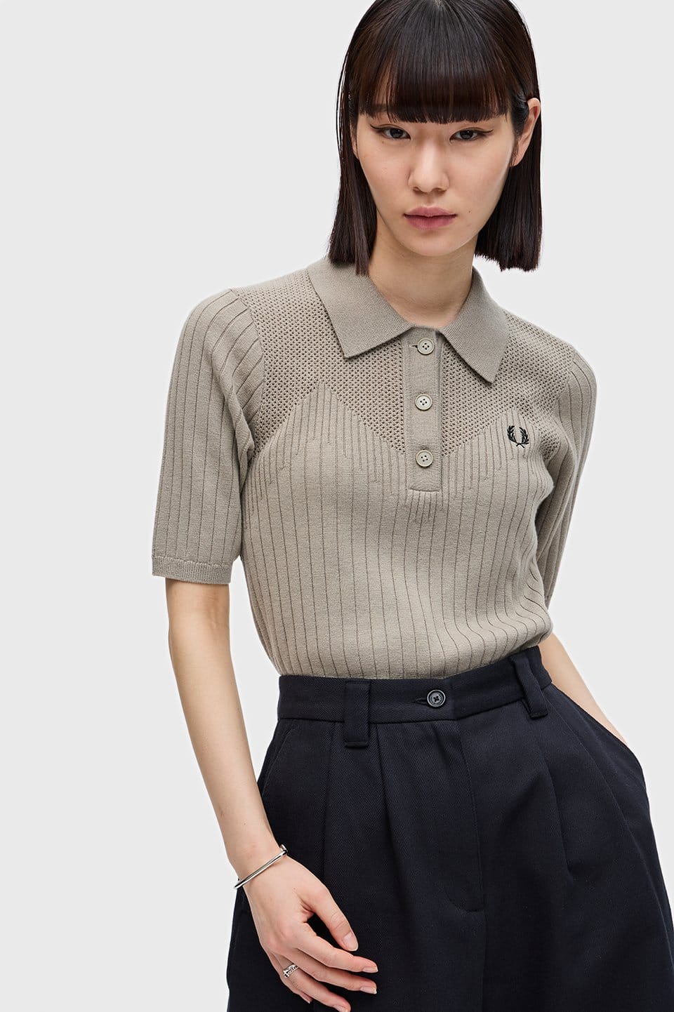 Women's Knitted Polo Shirt in Taupe