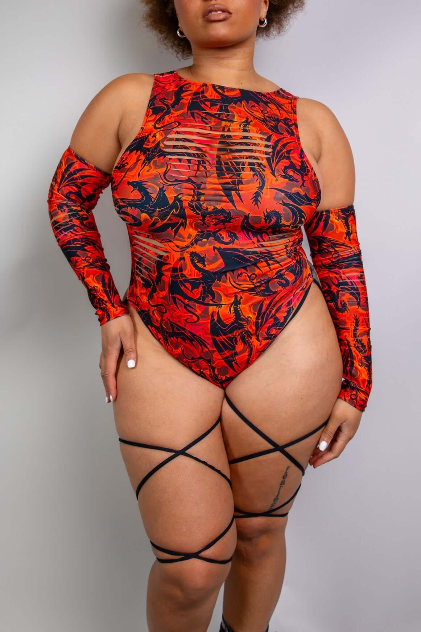 Image of Forbidden Slit Sideboob Bodysuit with Leg Straps