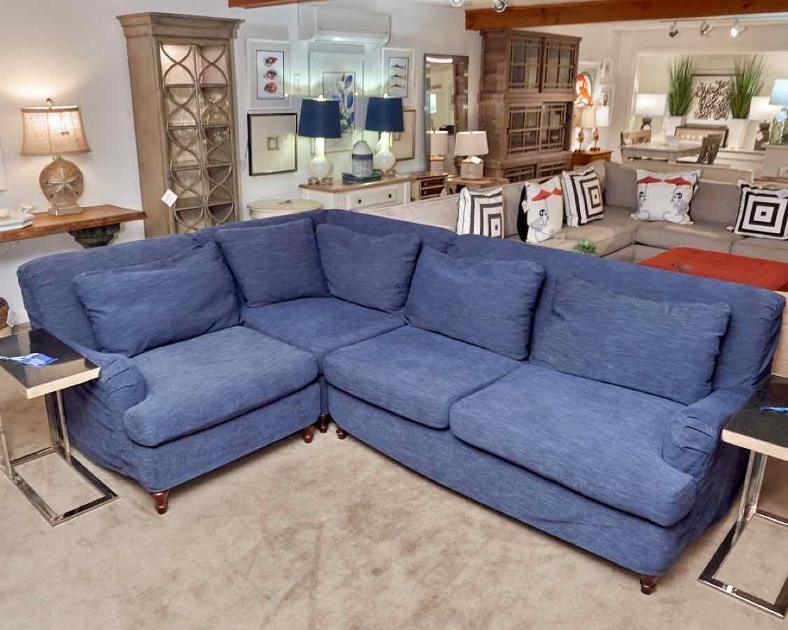  Pottery Barn Carlisle 3 Piece 4 Cushion Blue Weave Slipcover Sectional 