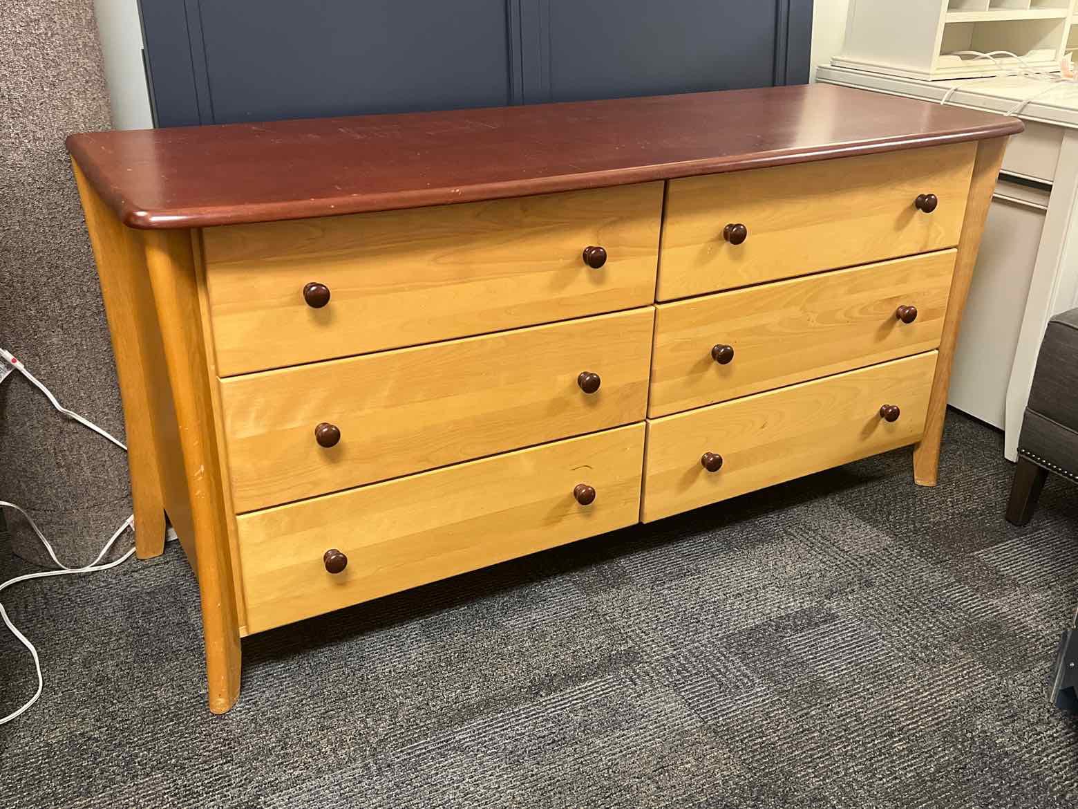 Natural Cherry 6 Drawer Dresser w/ Red Top