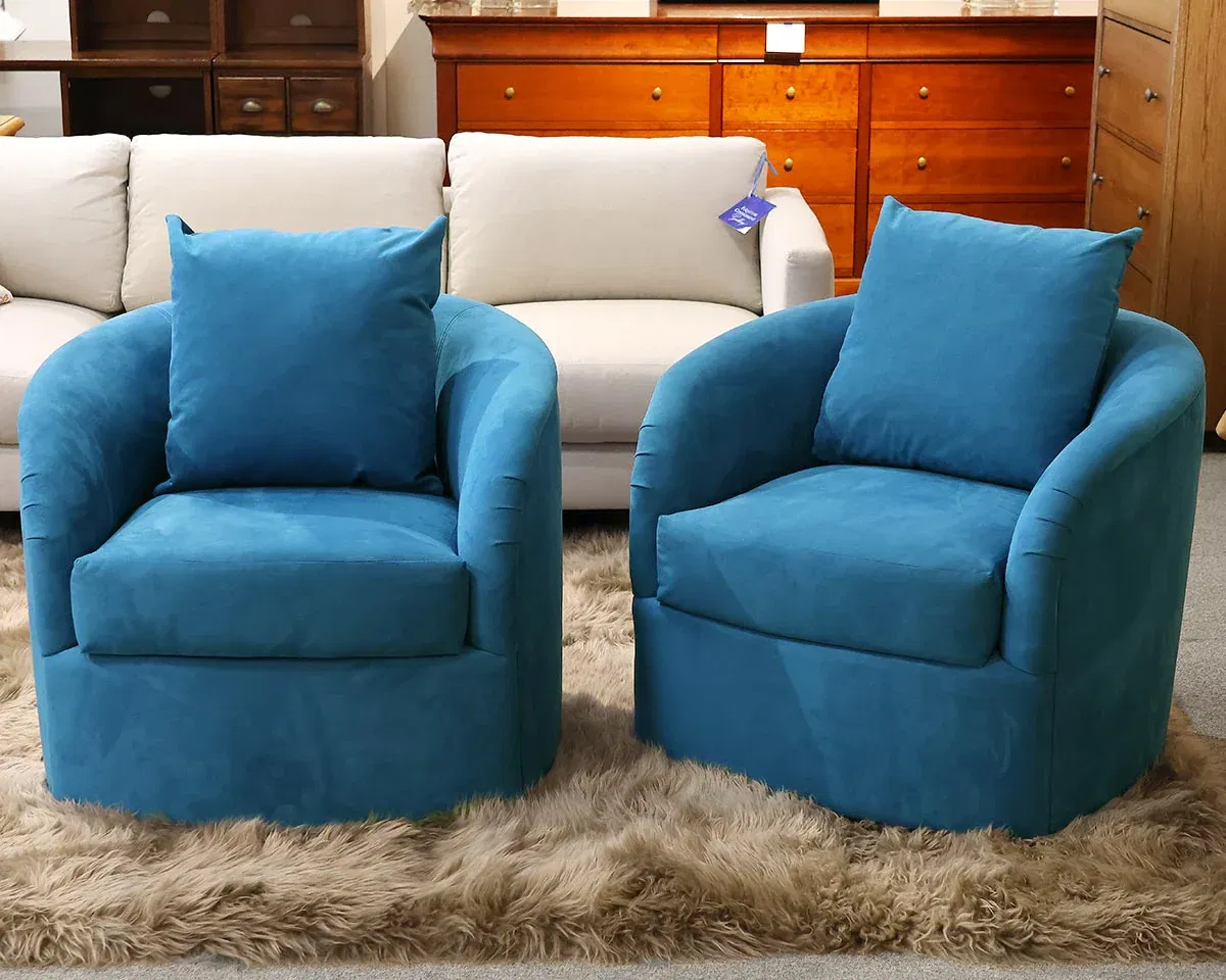 Pair of Norwalk Furniture 'Omni' Swivel Chairs in Azure Microfiber