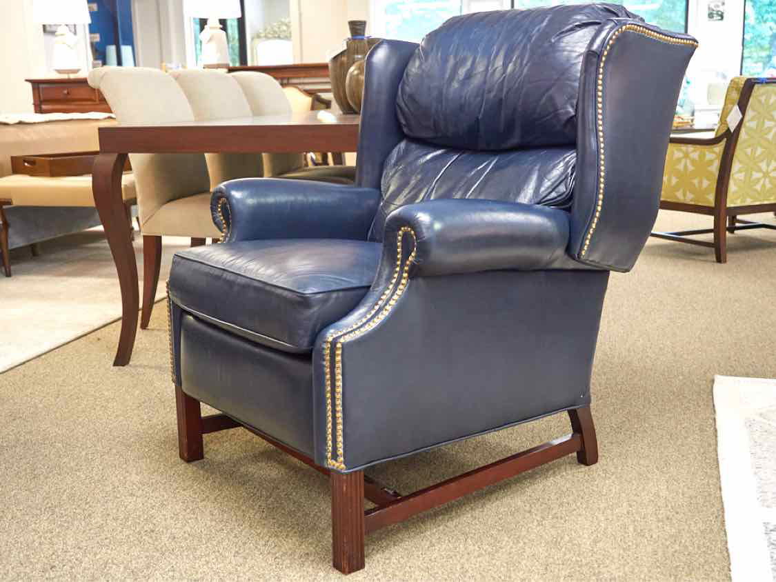 Thomasville Navy Leather Wing Recliner