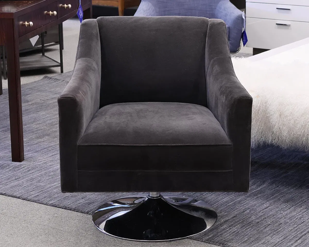 Mitchell Gold + Bob Williams Cara Swivel Chair in Dark Grey Velvet