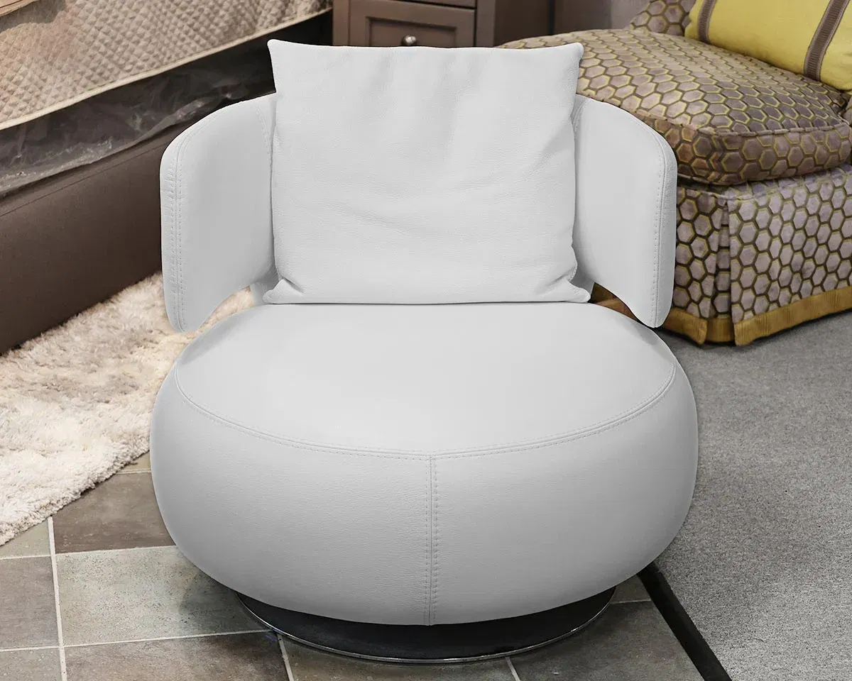 Roche Bobois Contemporary Swivel Chair in White Leather