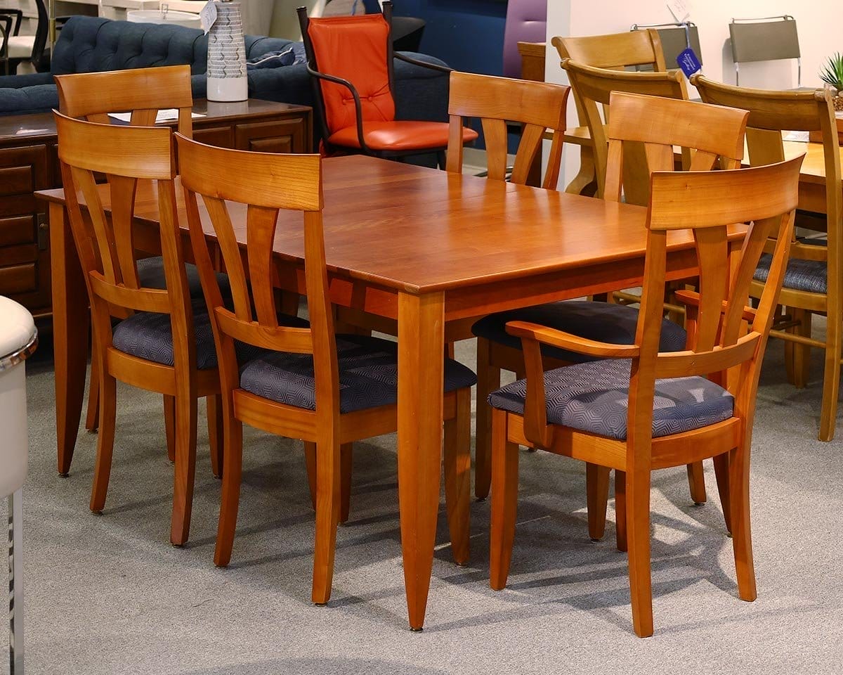  Circle Furniture Cherry Table & 6 Chair Set with Steel blue Honey Comb Pattern 