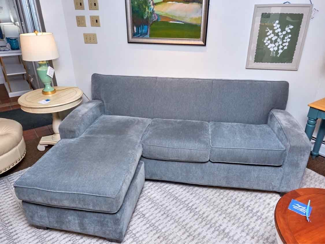  Rowe Steel Aqua Blue Sofa With Reversible Chaise 