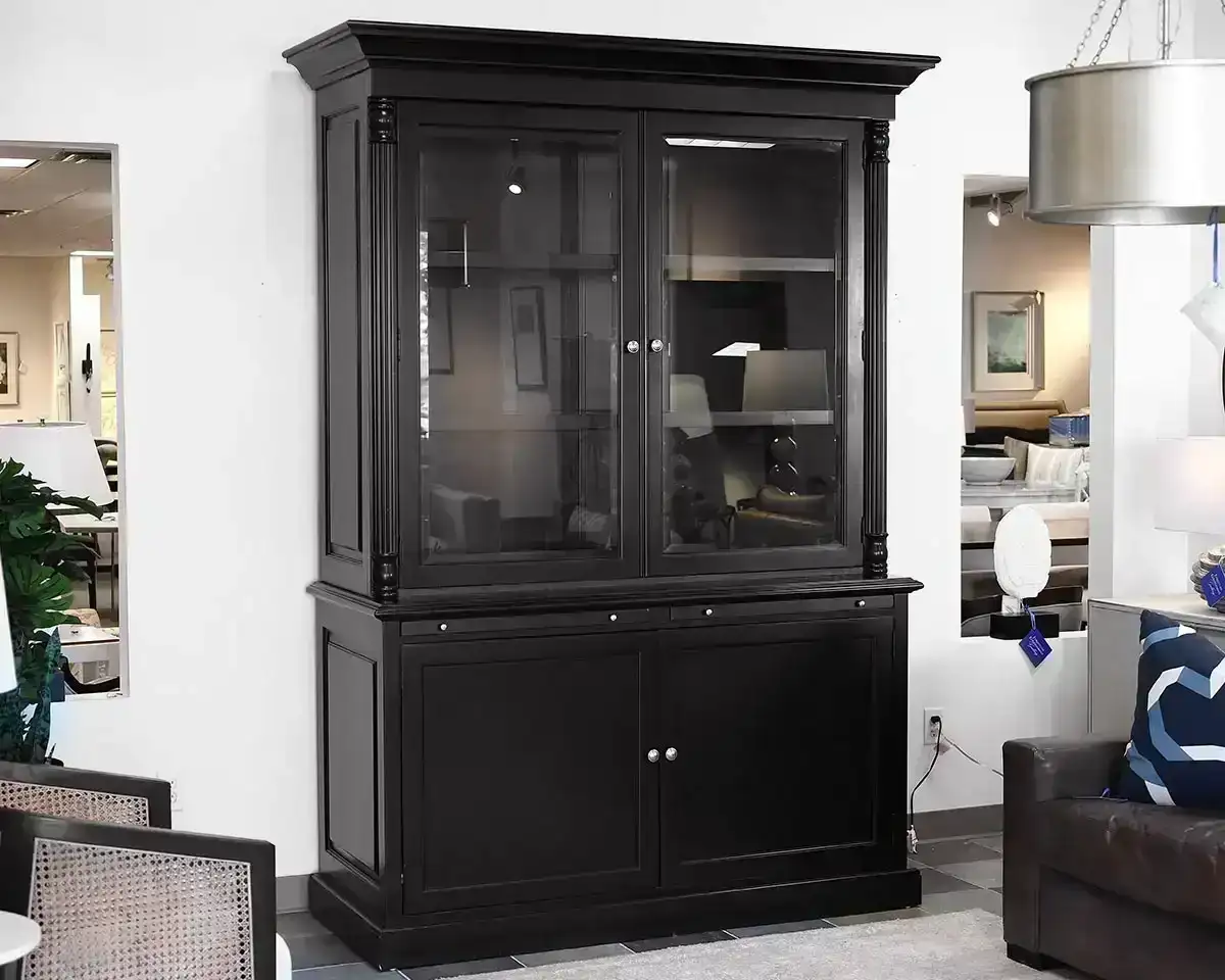  Drexel 'Portabella' Black China Cabinets with Glass doors & Nickel Hardware 