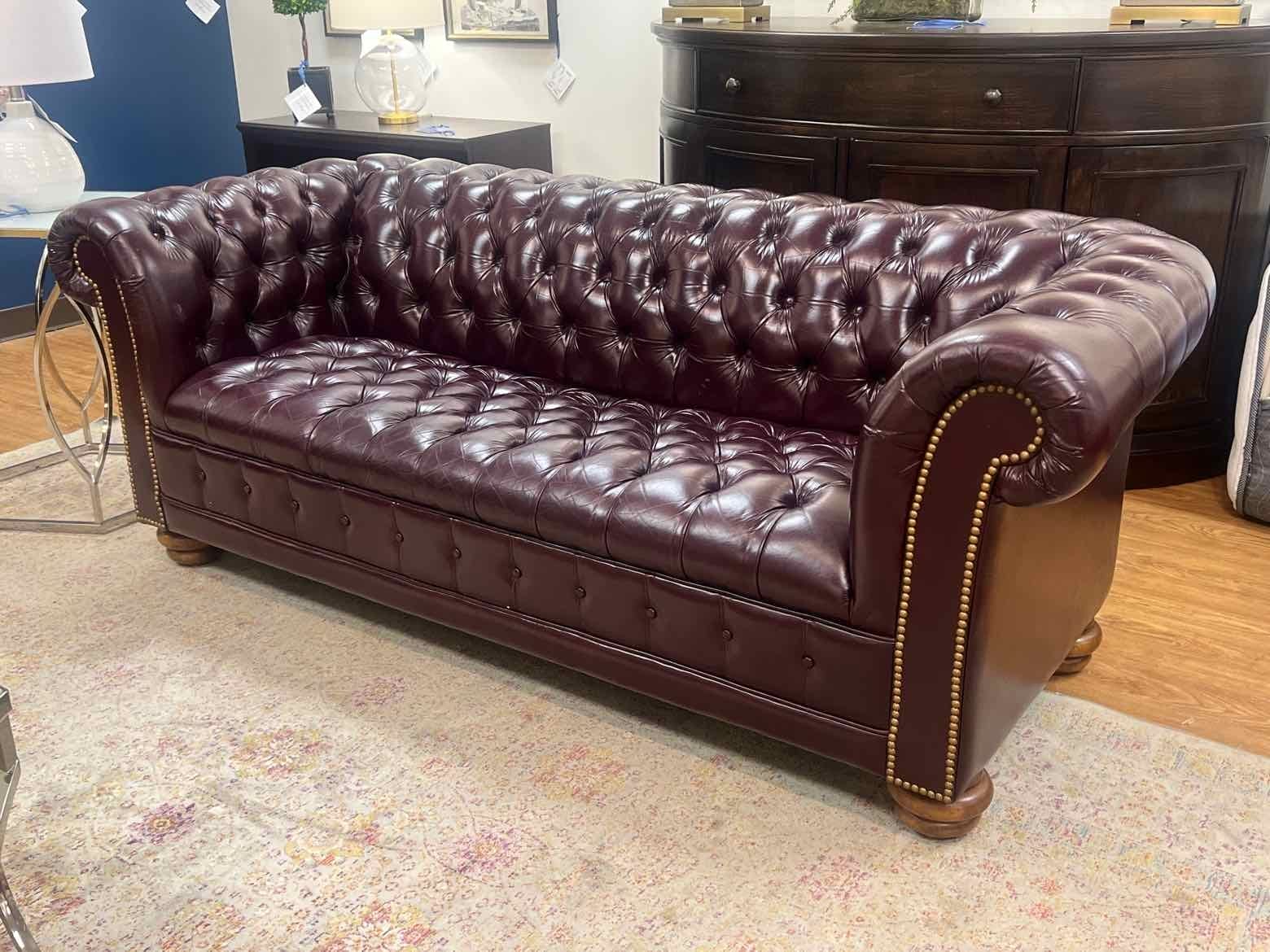  Leather Center Inc Oxblood Chesterfield Sofa 