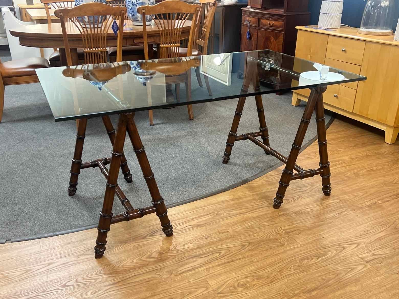 Restoration Hardware Sawhorse Bamboo and Glass Dining Table