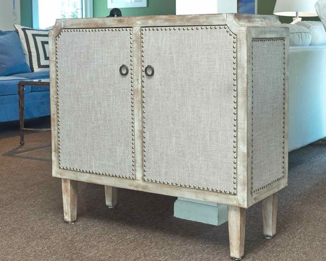 Linen Wrapped 2 Door Accent Chest with Brass Nailhead Trim