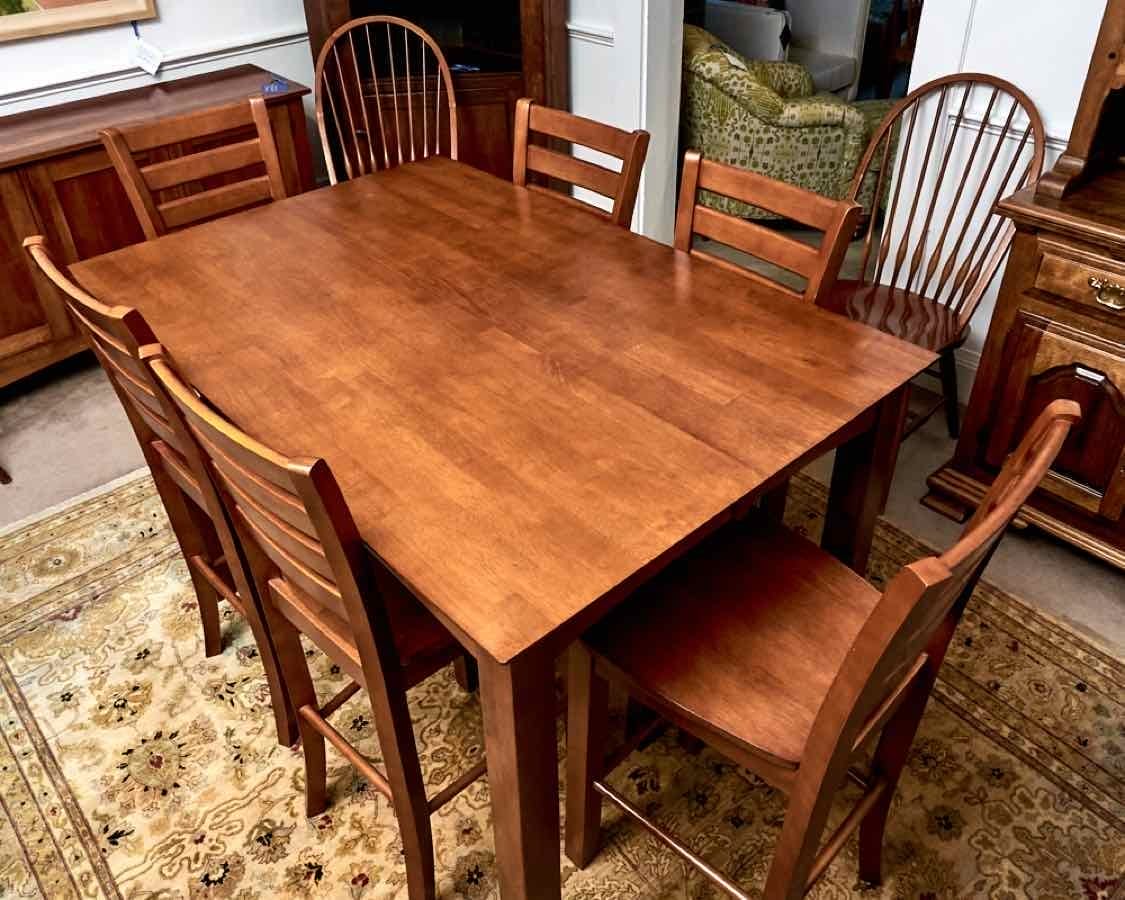  Hamilton & Spill Cherry High Top Table With Leaf & 6 Ladder Back Chairs 