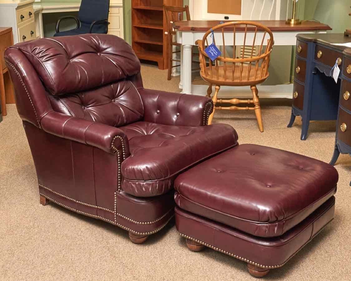  Luxury in Leather Oxblood Red Leather Tufted Chair & Ottoman 