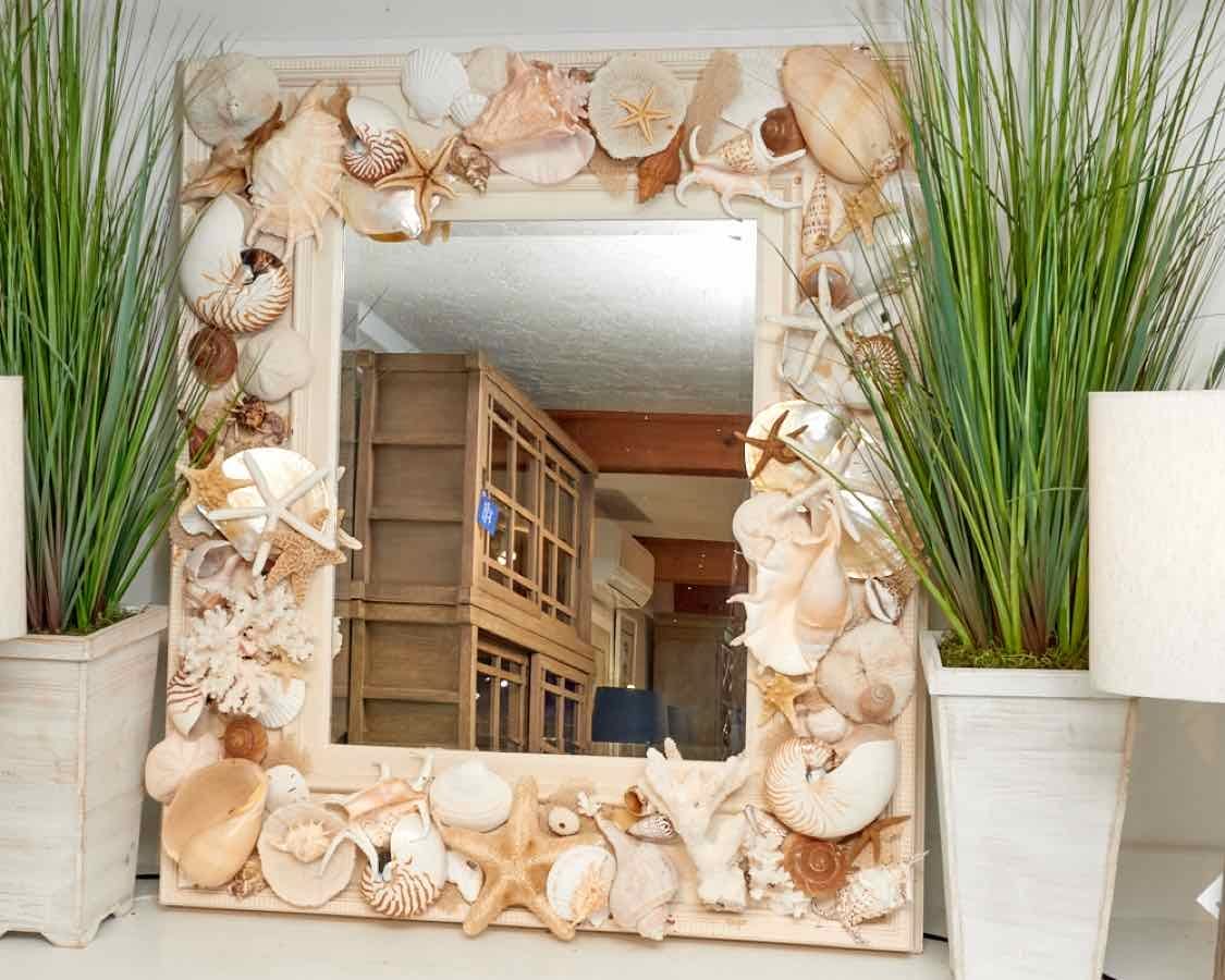  Cream Finished Frame Adorned With Tropical Sea Shells Mirror 