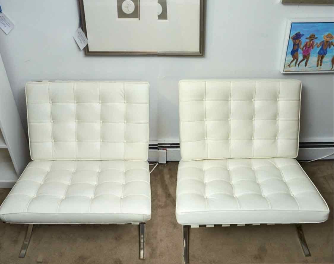 Pair of Pavilion Expedition White Leather Barcelona Style Chairs