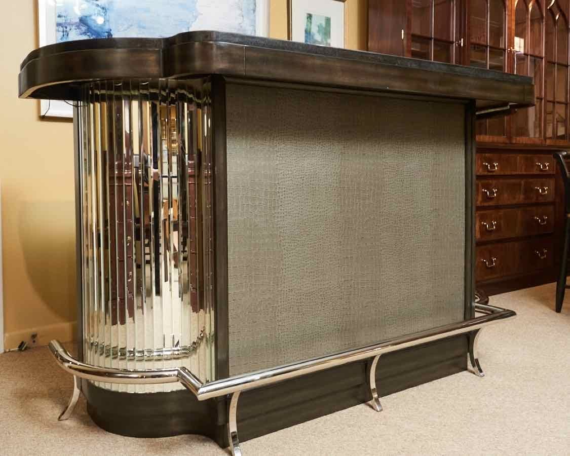 Faux Gator Accent Bar with Mirrored Sides & Black Quartz Top