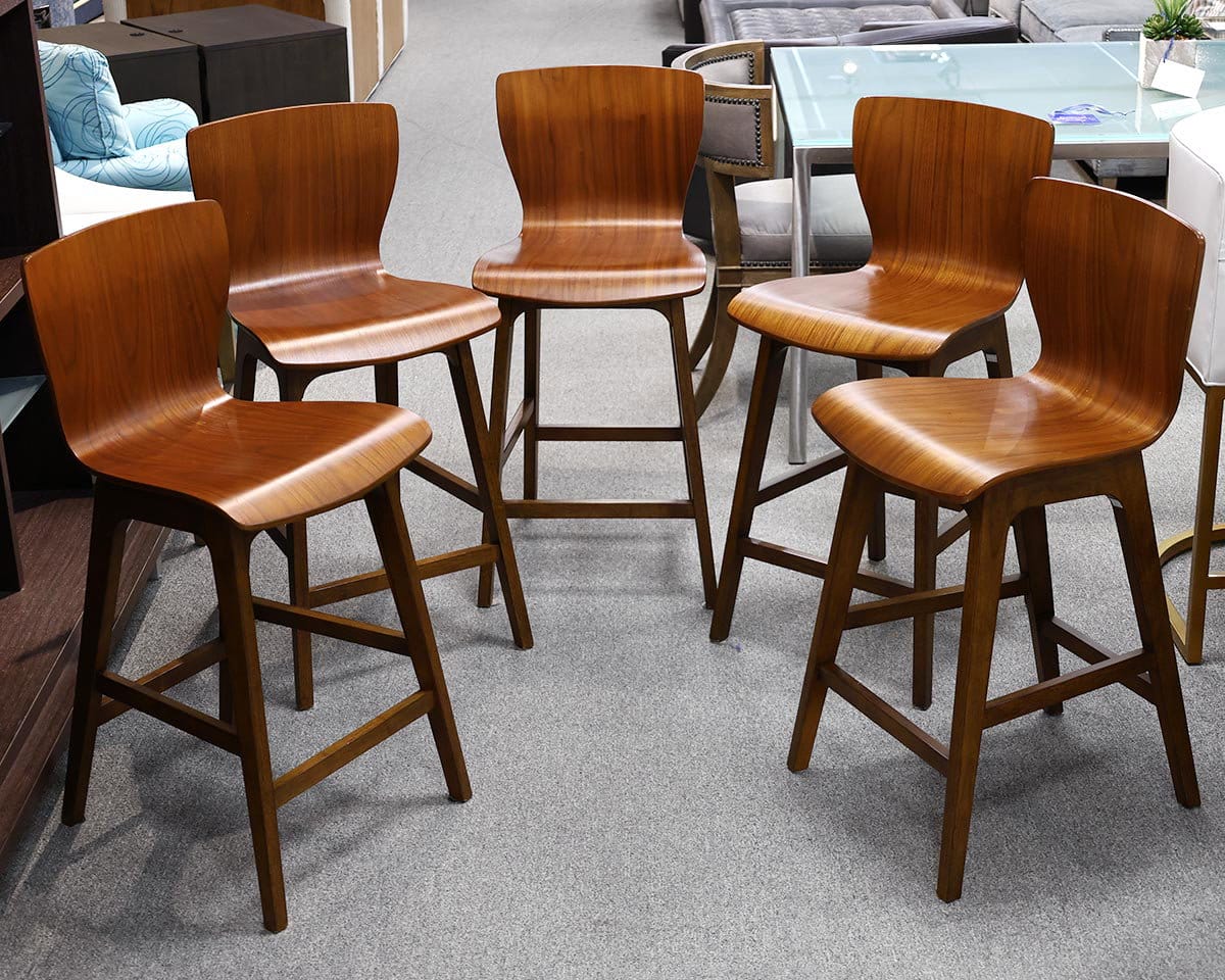 Set of 5 West Elm Bentwood Counter Stools in Walnut Finish