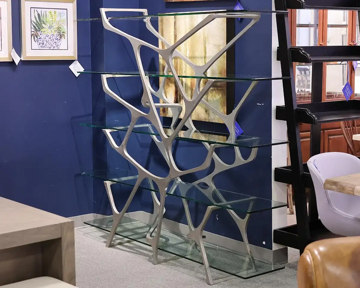 Made Goods Display Gerald Bookcase in Aged Silver Finish on Iron