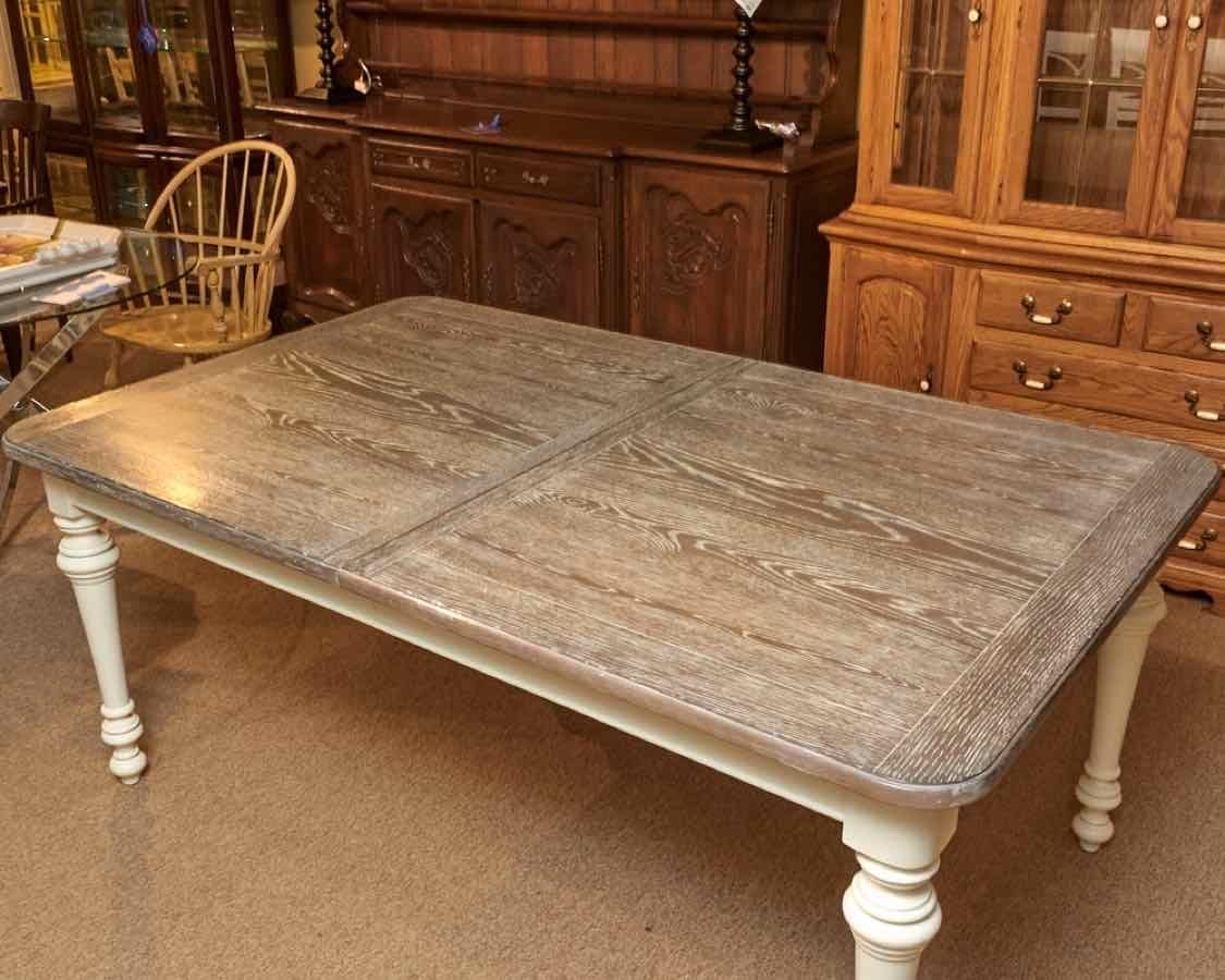 Stanley Gray Washed Oak Top with White Base Dining Table with 2 Leaves