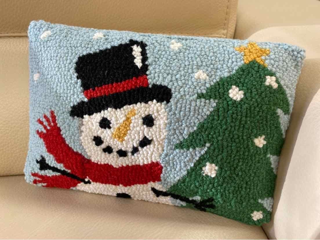  Snowman with Christmas Tree Hook Accent Pillow 