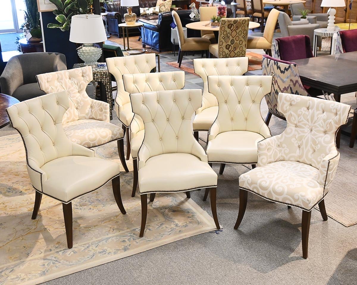  Set of 8 Wing-Back Nailhead Dining Chairs (6 Leather & 2 Accent Chairs) 