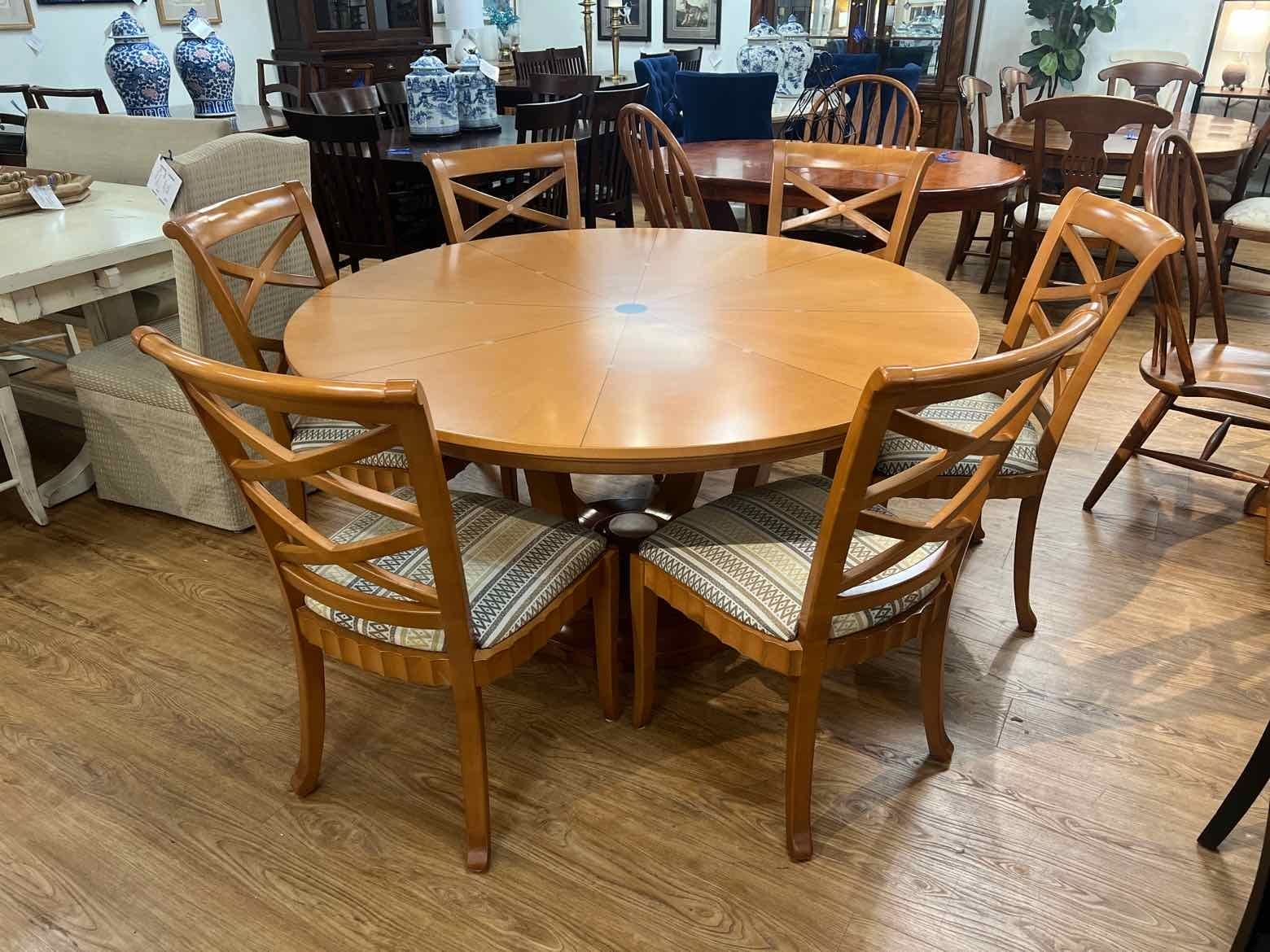  Modern Round Cherry Dining Table with 6 Chairs 