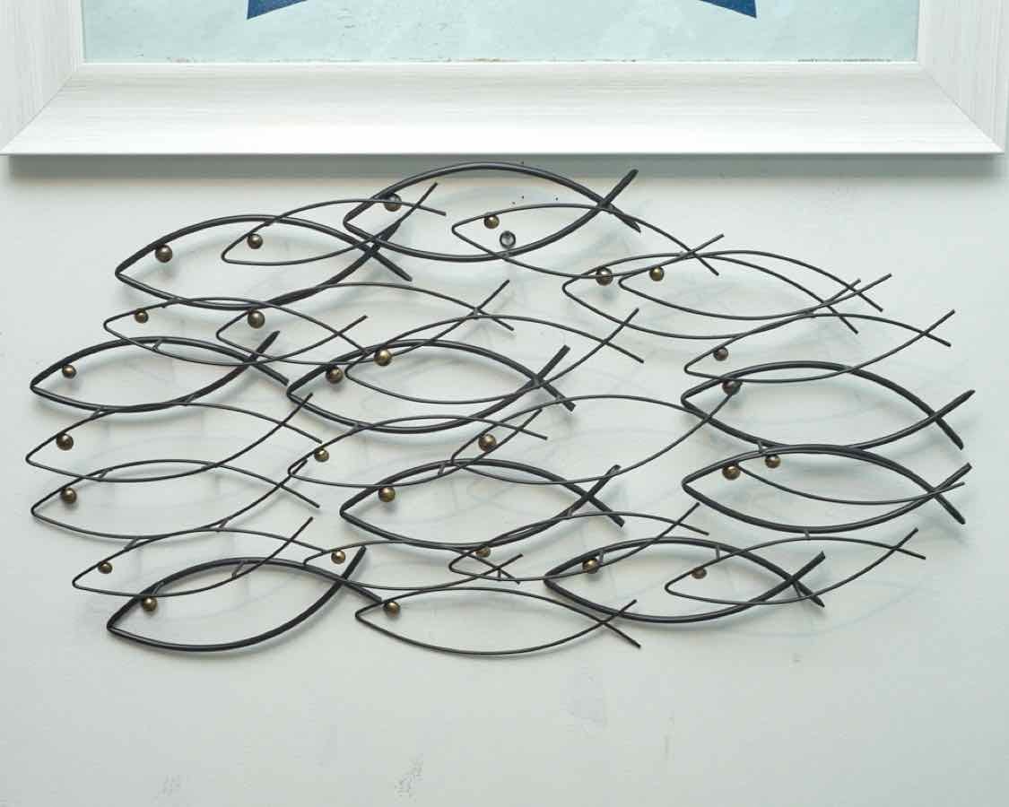  Black Metal School Of Fish Sculpture With Welded Eyes Wall Decor 