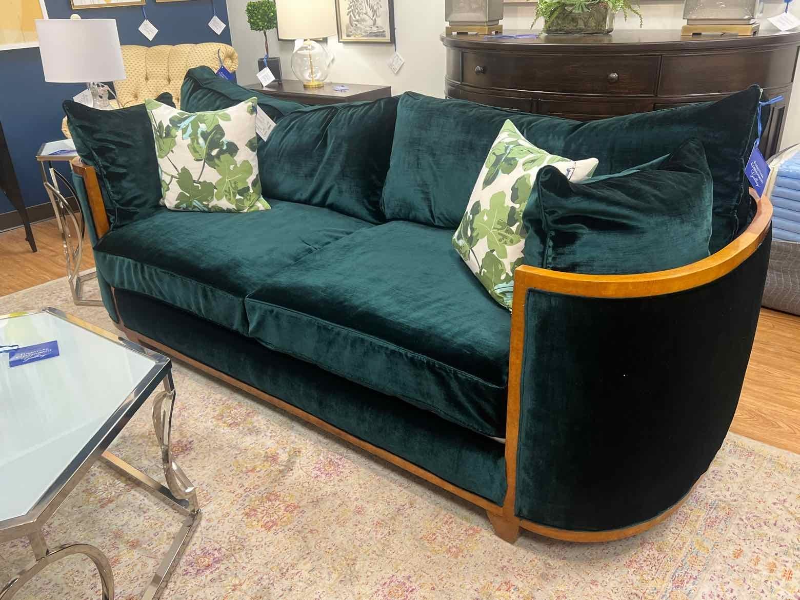  Century Furniture Emerald Green Sofa w/ Maple Frame 