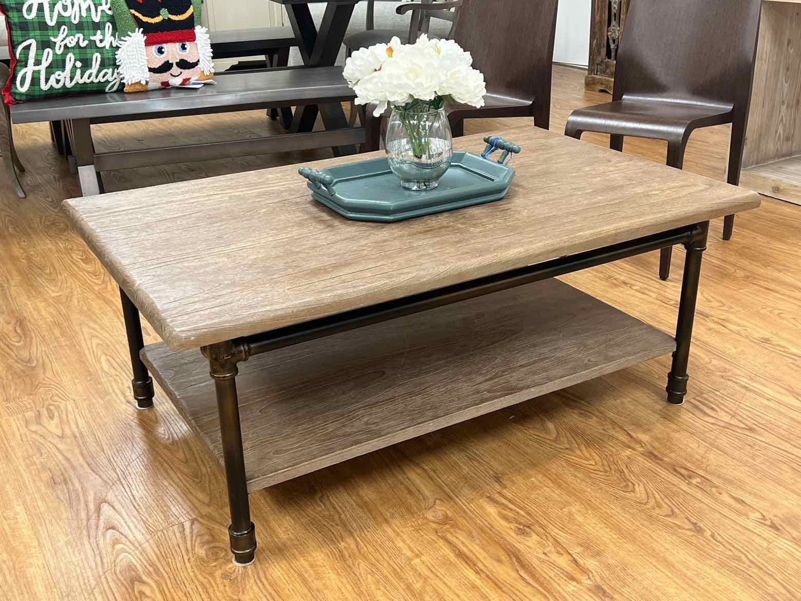  Arhaus Industrial Cocktail Table w/ Black Accents 