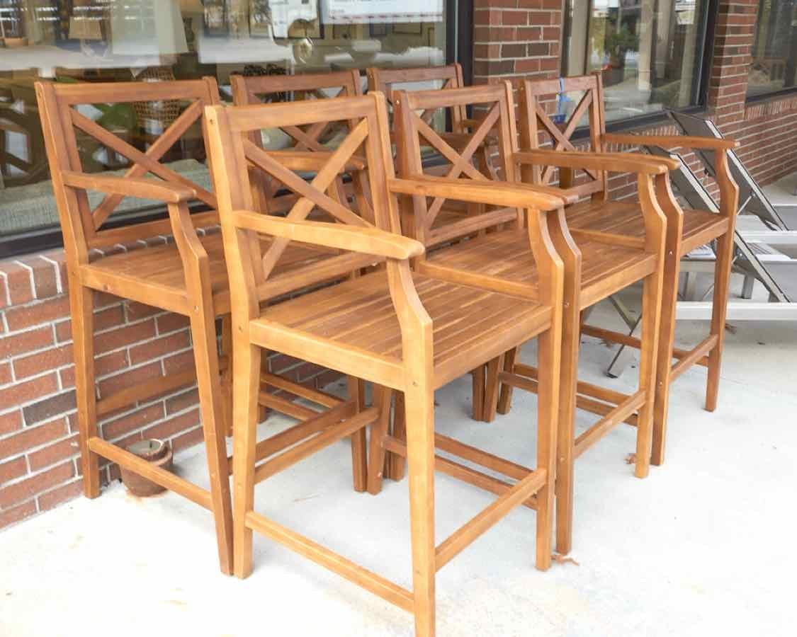 Set of 6 Noble House Home Acacia Wood Outdoor Bar Stools