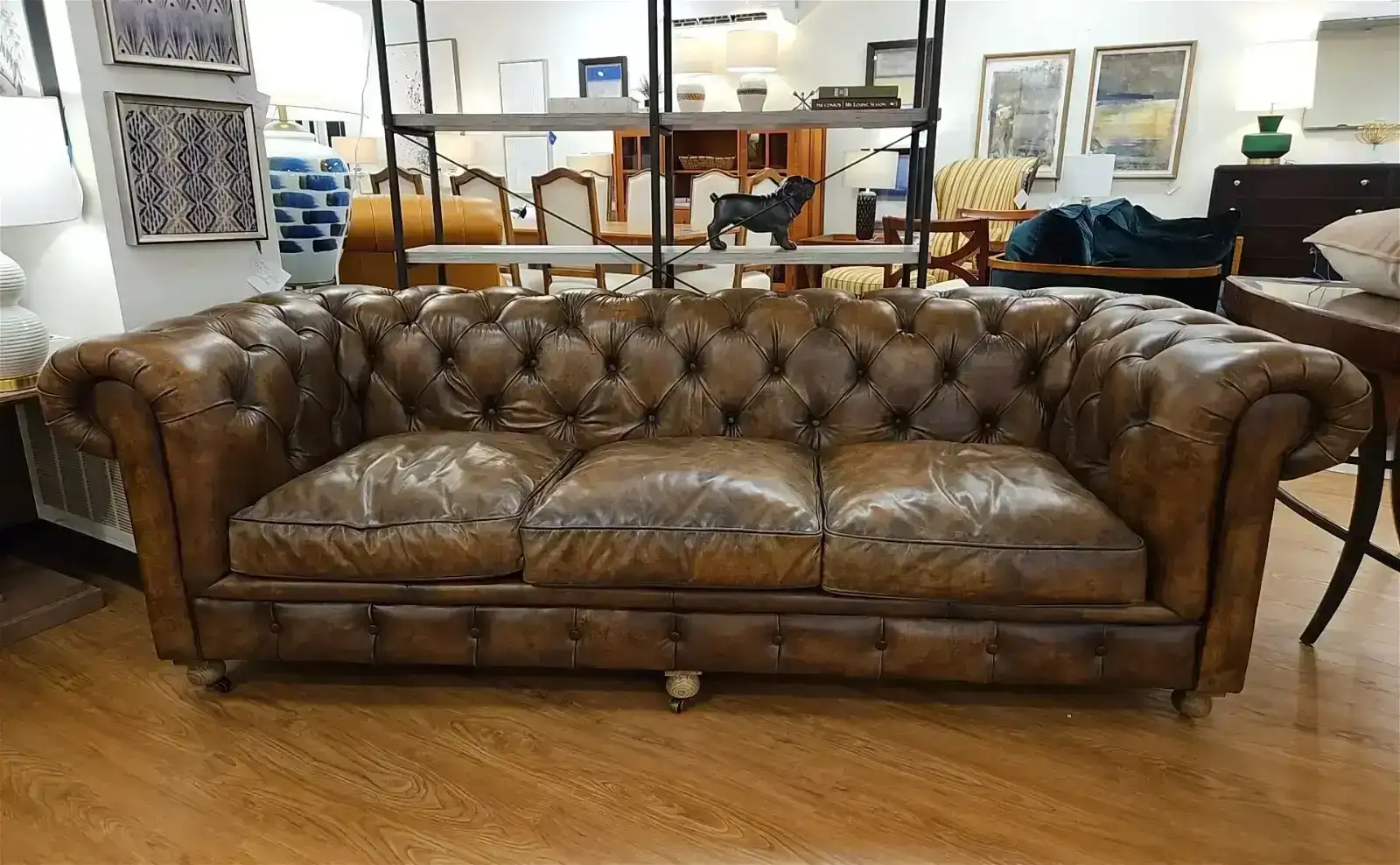 Chestnut Brown Leather English Sofa