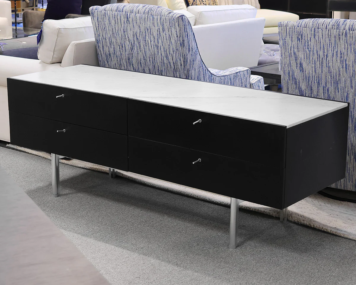 Cassina Sideboard by Piero Lissoni in Black with White Marble Top