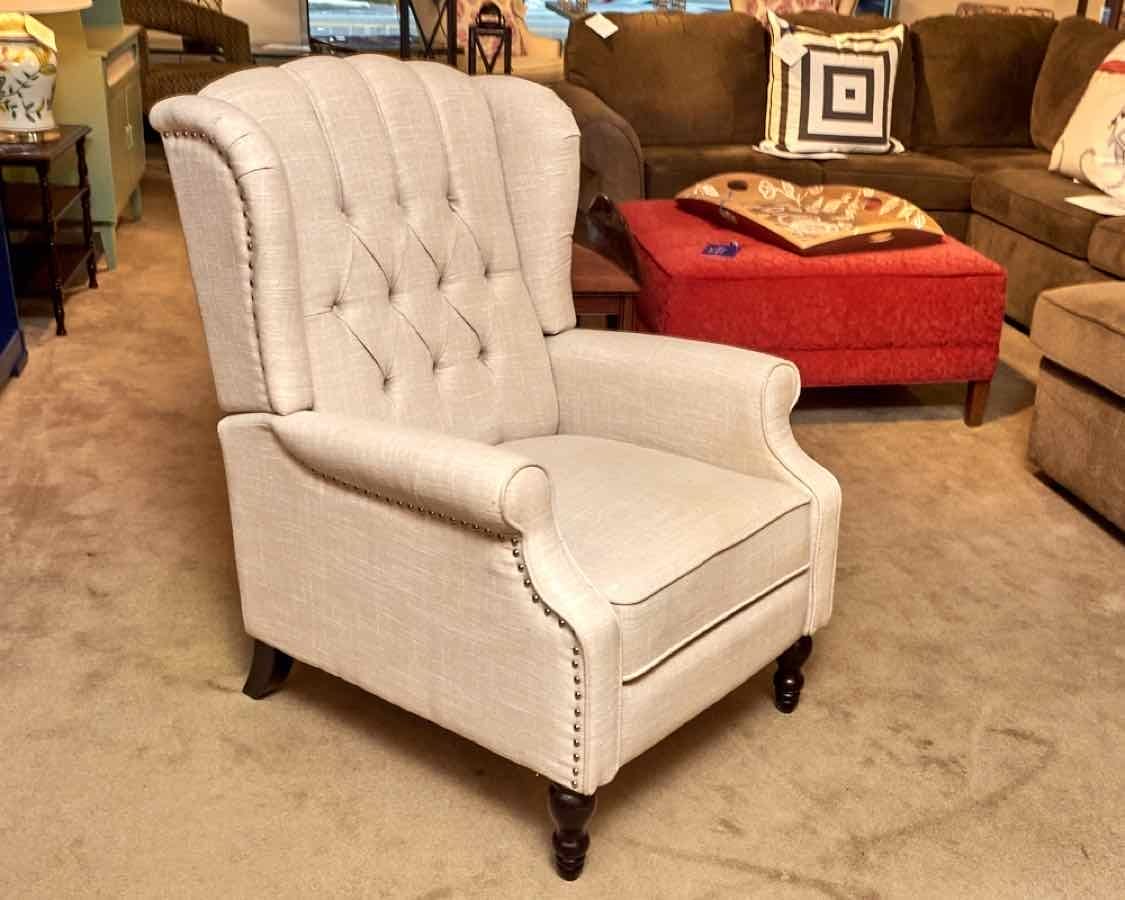  Noble House Home Wing Back Linen Blend Upholstered With Nailhead Trim Recliner 