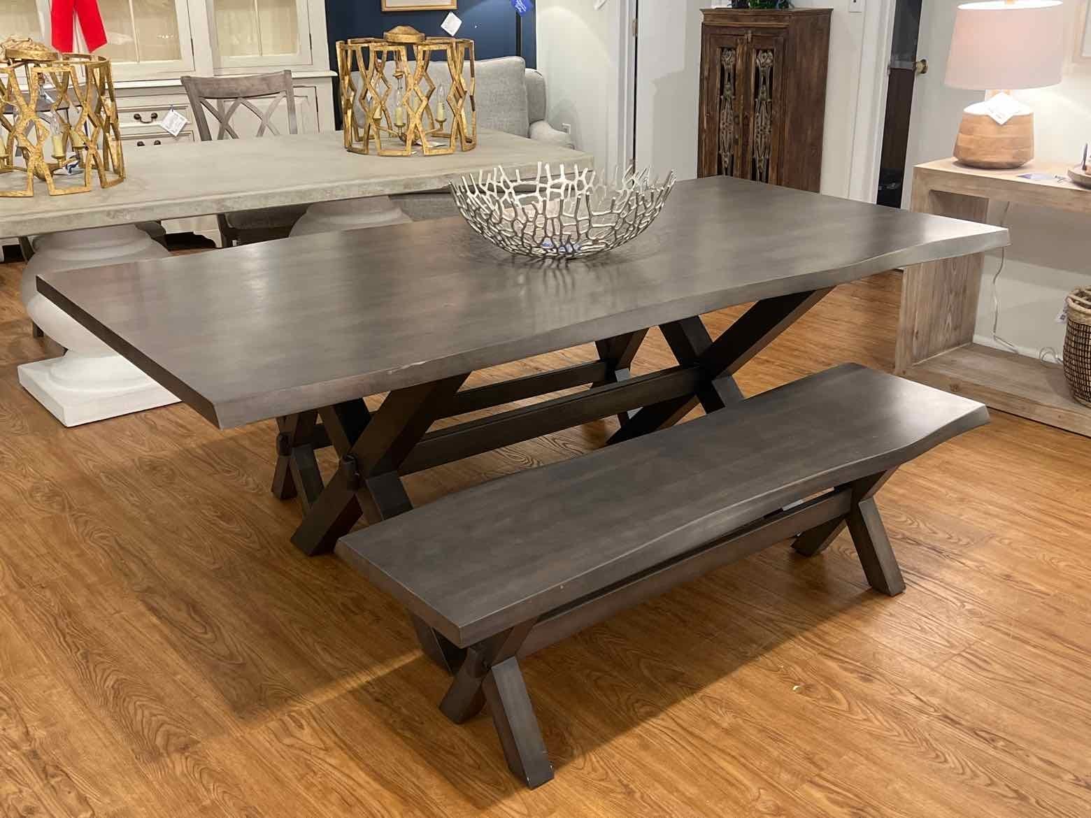  Neutral Gray Live Edge Dining Table with 2 Benches 