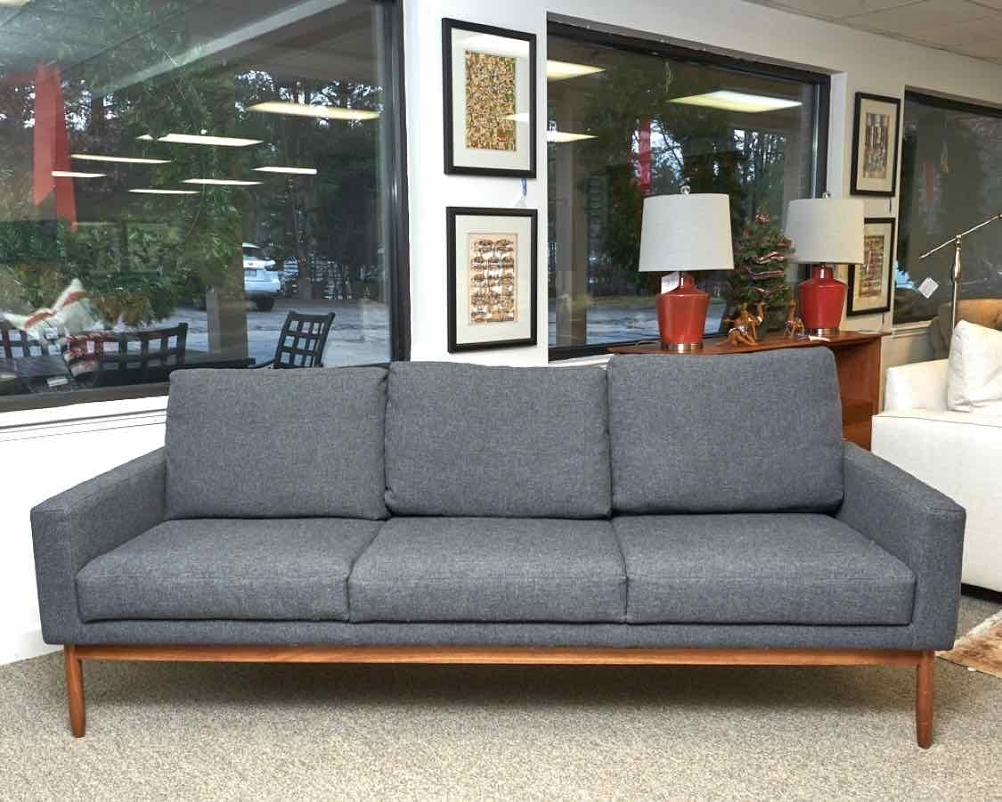  Design within Reach Raleigh Sofa in Lama Tweed Heather on Walnut Frame 