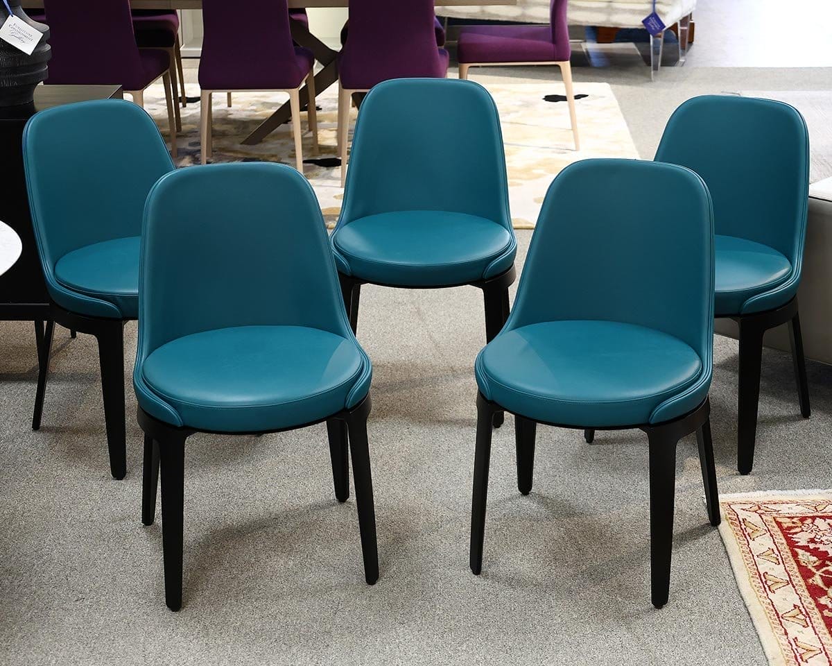 Set of 5 ' Tournicoti' Roche Bobois Teal Leather Swivel Seat Dining Chairs