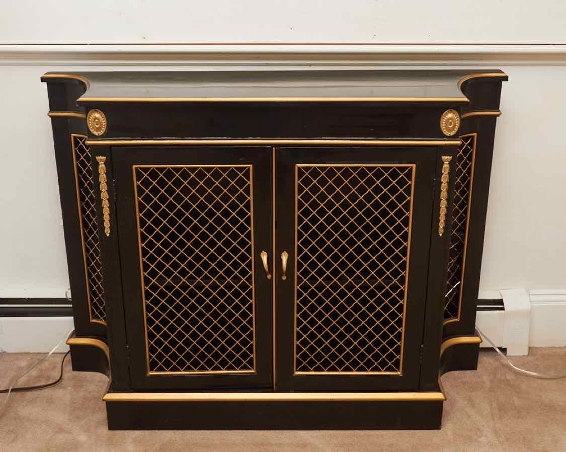  Regency Style Black & Gold Display Cabinet with Grill Front Doors 