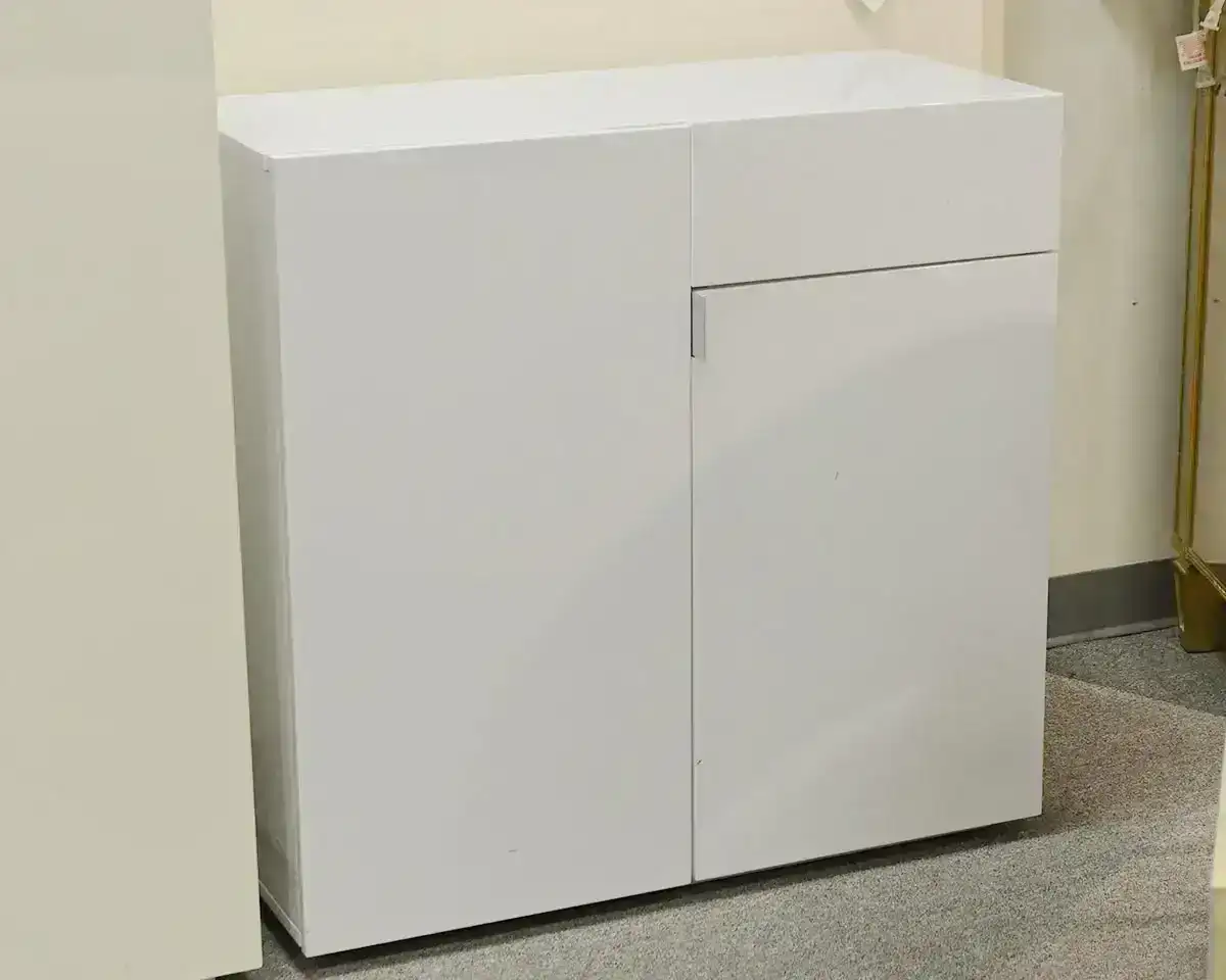  CB2 White Lacquer Bar Cabinet with 2 Doors & 1 Door 