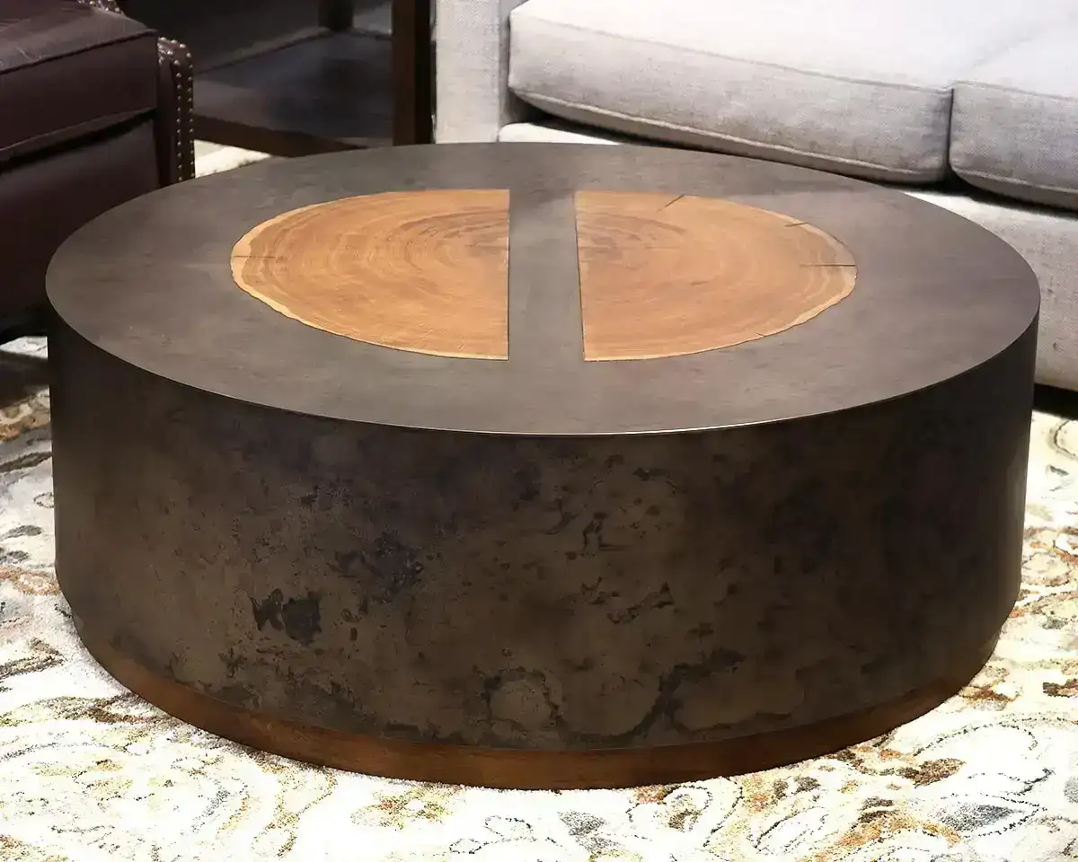 'Acacias' Metal Round Cocktail Table with Wood Insert