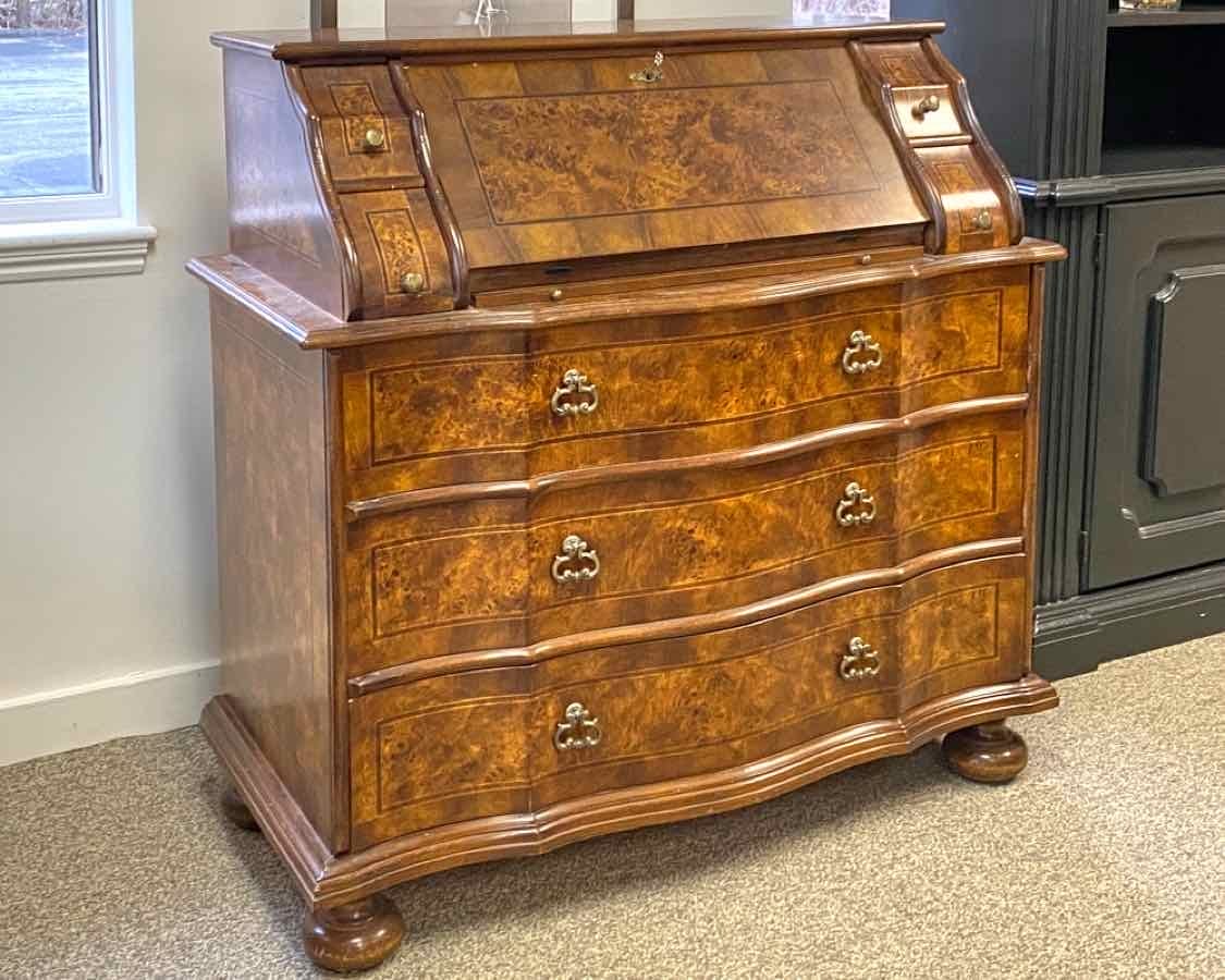 Burled Walnut Drop Front Secretary Desk