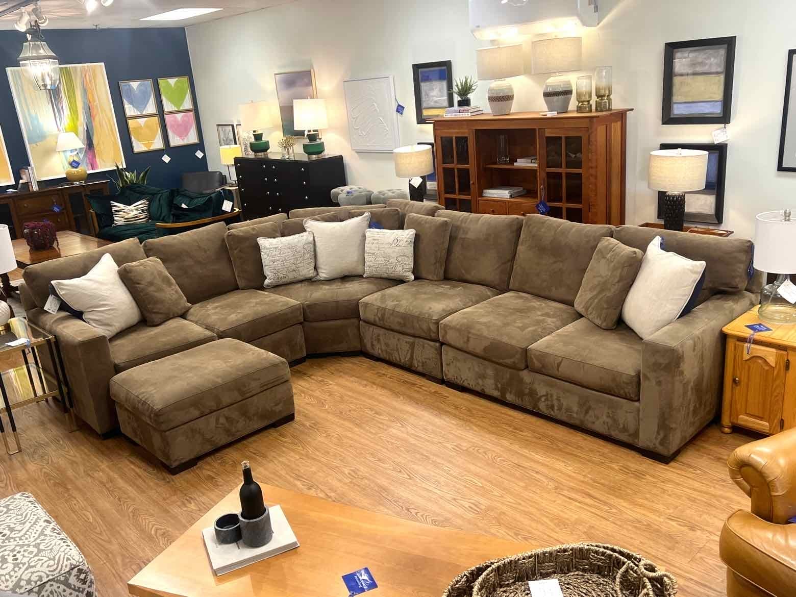 Brown Suede 4 Piece Sectional w/ Ottoman