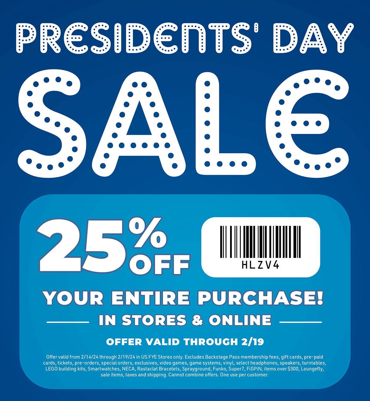 25% off Presidents Day Sale