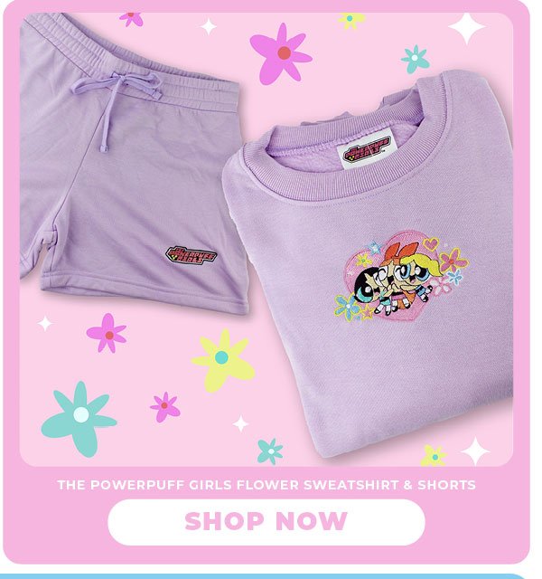 Flower Embroidered Power Puff girl sweatshirt and shorts