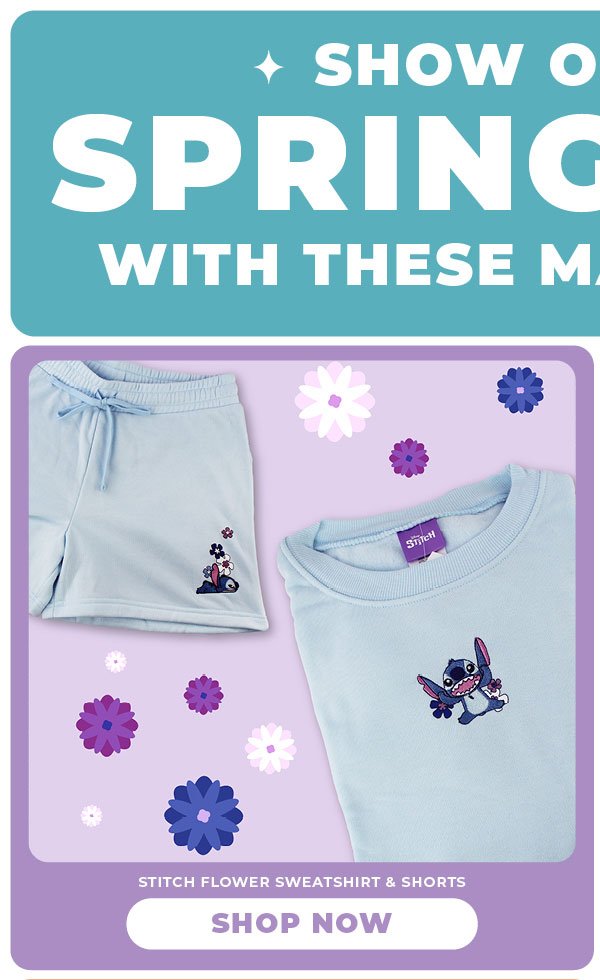 Stitch Flower Embroidered Sweatshirt and Shorts