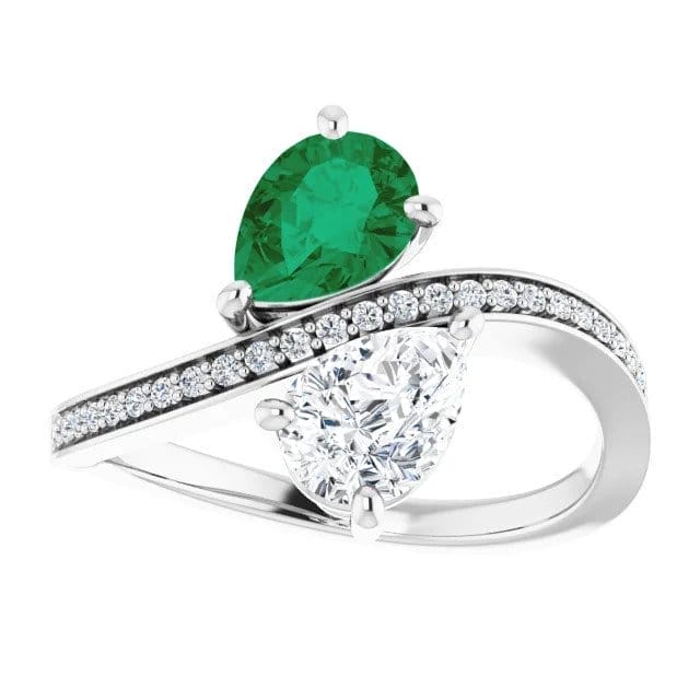 Image of 14K White Gold Toi et Moi Diamond & Emerald Bypass Preset Engagement Ring (1 TCW)