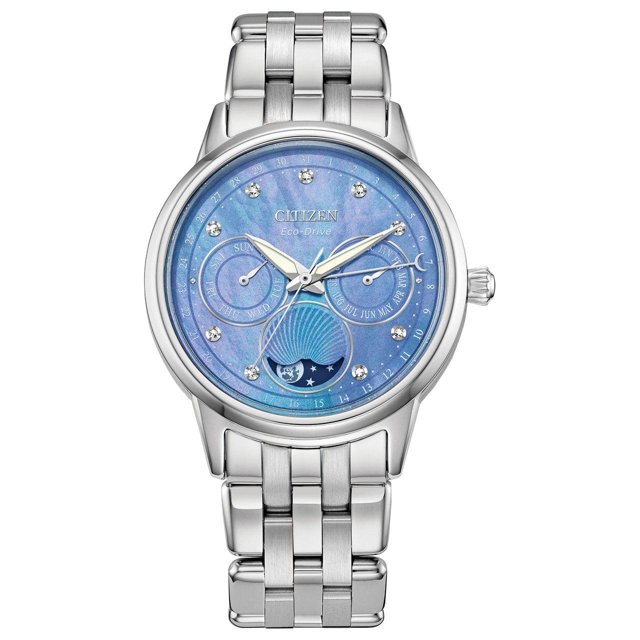 Image of Citizen 37MM Calendrier Blue Mother-of-Pearl Diamond Accented Women's Watch