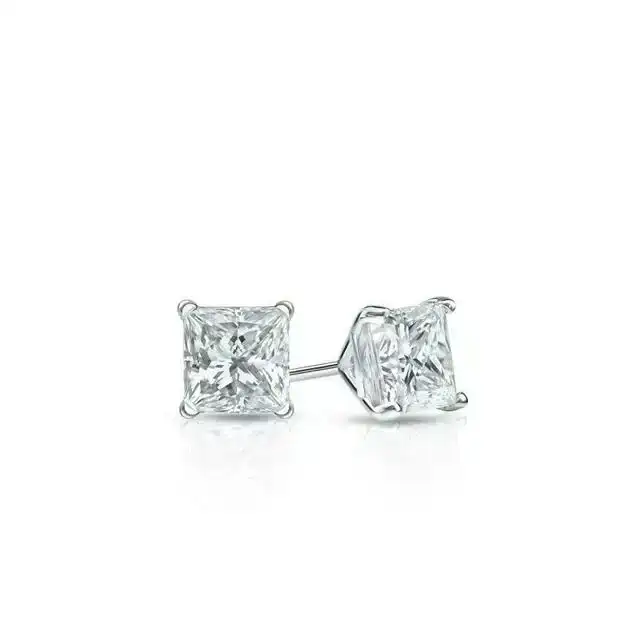 Image of Alessia 14K White Gold Lab Grown Diamond Princess Cut Stud Earrings (1/4 TCW)