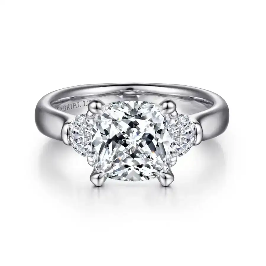 Image of Emme Cushion Moissanite Three Stone Preset Engagement Ring (2 7/8 TCW)